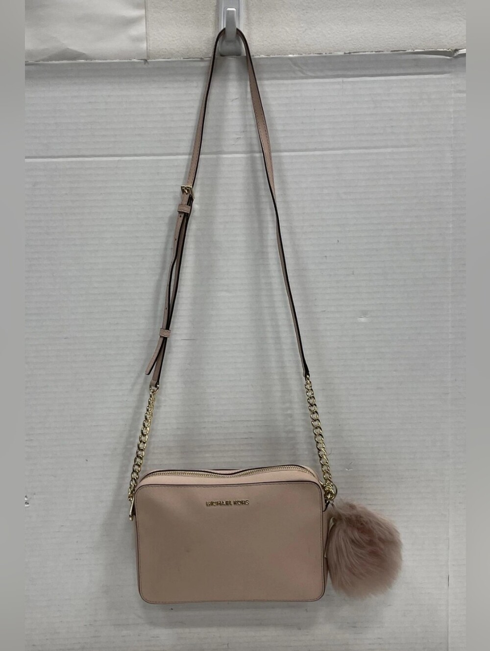 Michael Kors Blush Crossbody Camera Bag with Pom Pom *ink Stain